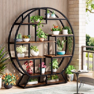 Country style open round bookshelf multi-layer bookcase
