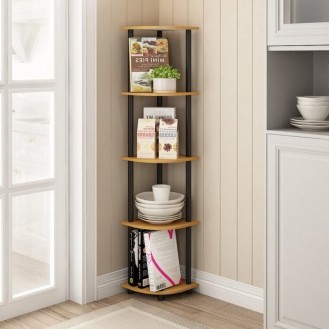 Fashion style storage decoration corner wooden bookshelf、-