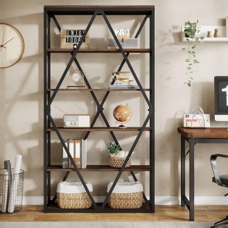 Freestanding open bookshelf 6-layer industrial bookcase