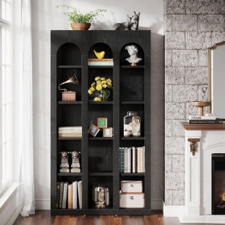 Mid-Century Modern Five-Tier Farmhouse Arched Bookshelf
